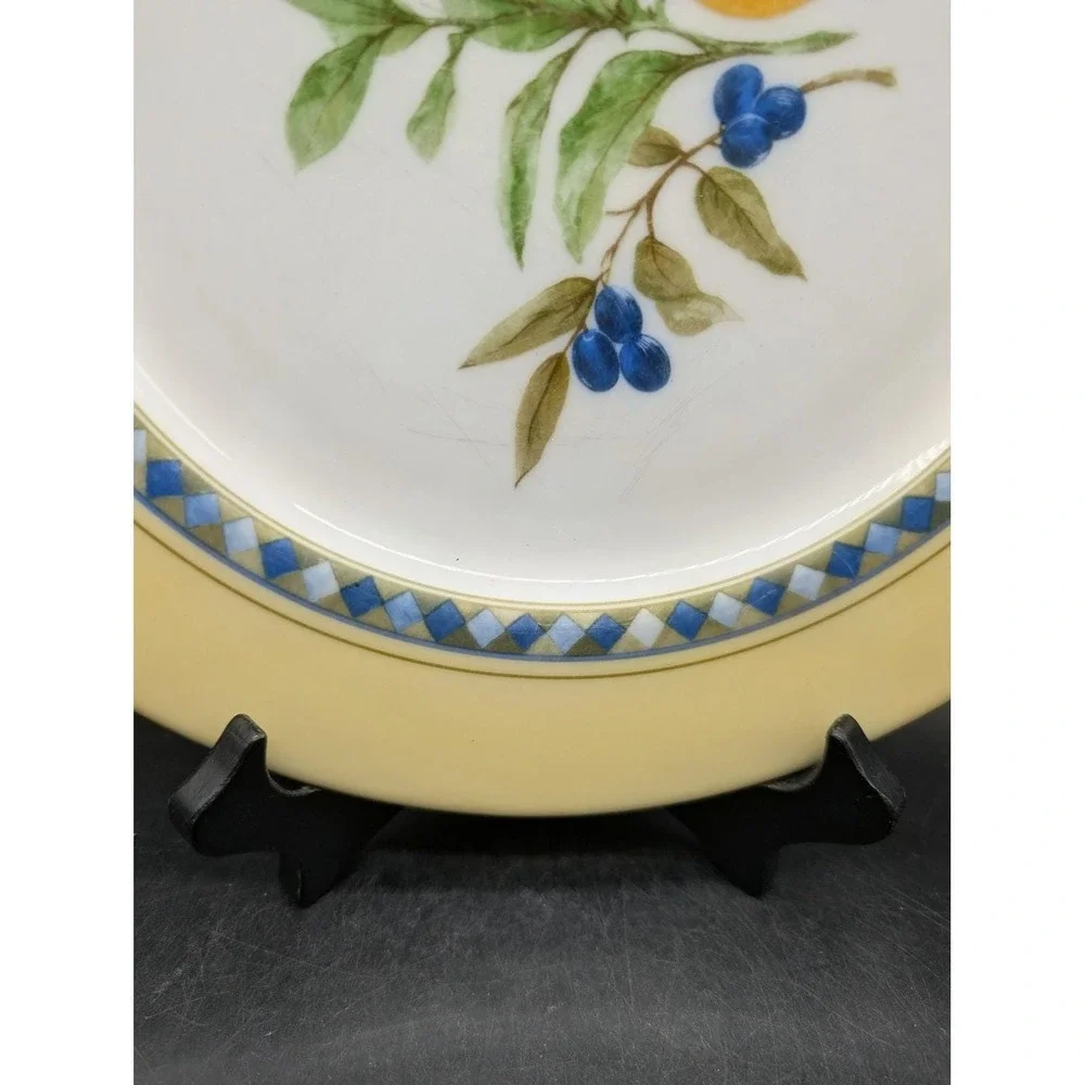 Royal Doulton Carmina TC1277 Dinner Plates Set of 4 Lemon Olive Yellow Blue 1999